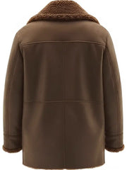 Men’s Brown Shearling Leather Jacket with Fur Collar