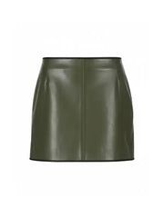 Women’s Olive Green Leather Bomber Jacket and Mini Skirt Set