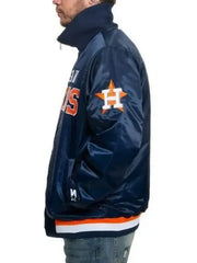 Houston Astros Blue Satin Jacket With Front Logo and Ribbed Trim