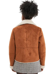Women’s Shearling Lined Suede Jacket – Warm Winter Moto Style Coat