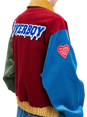 Alan Men’s Multi Color Leather Varsity Jacket with Embroidered Patches