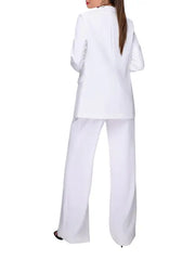 Elegant White Belted Women’s Tailored Pantsuit Set