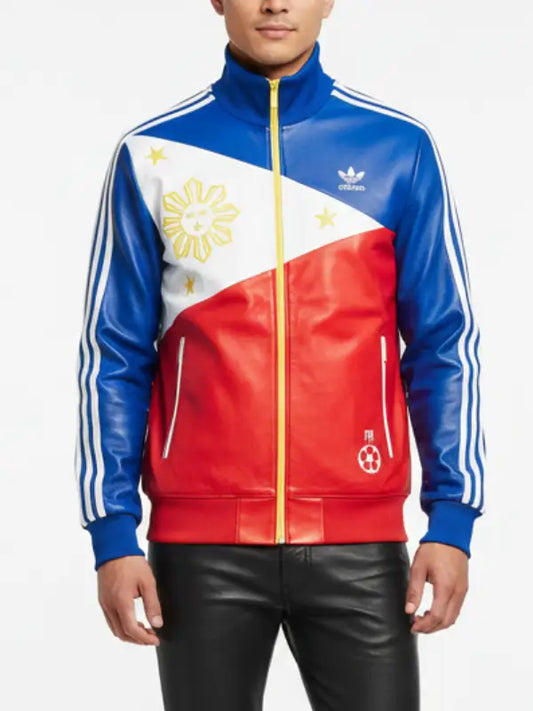 Philippines Flag Leather Track Jacket for Men