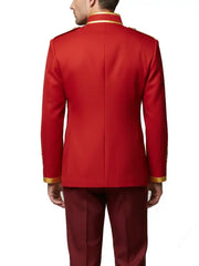 Men’s Red Military Style Jacket with Gold Embroidery | Royal Band Jacket