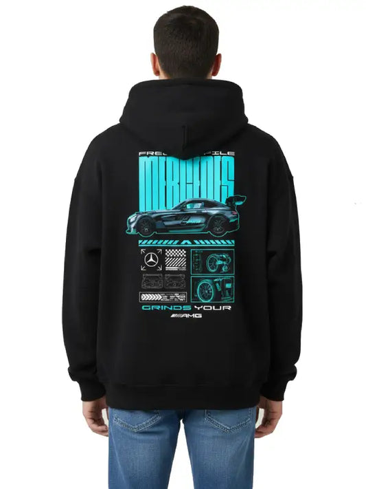 AMG Inspired Graphic Hoodie for Men, Black Streetwear Pullover with Back Print