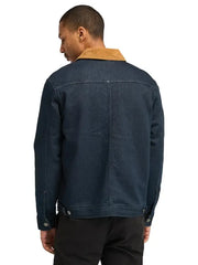 Men’s Dark Blue Denim Jacket with Tan Corduroy Collar