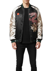 Japanese Sukajan Tiger & Dragon Embroidered Satin Bomber Jacket