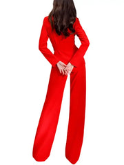 Women's Elegant Red Belted Blazer Pants Suit Set