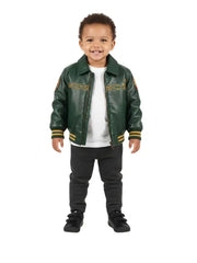 Kids Green Leather Racing Jacket with Porsche Style Patches