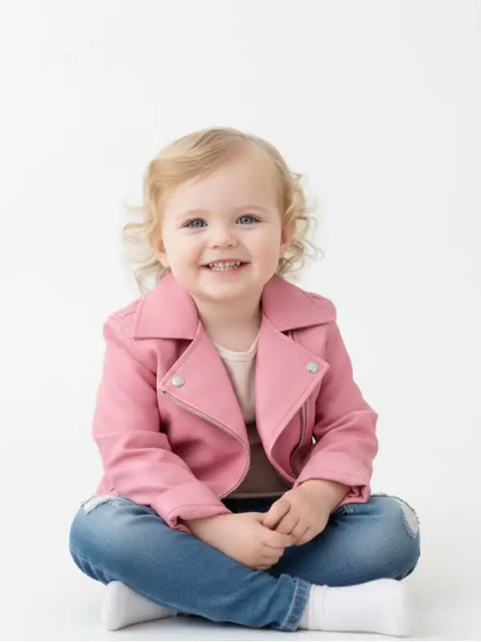 Girls Pink Leather Biker Jacket – Soft & Stylish Kids Jacket