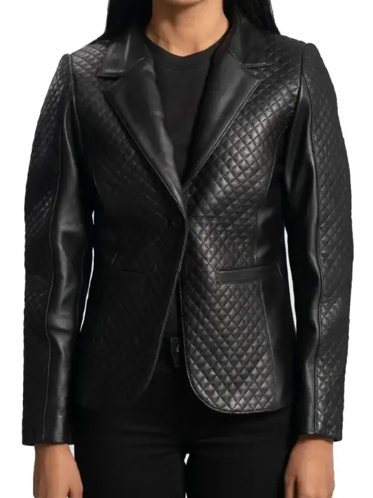 Cora Quilted Black Leather Blazer for Women