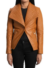 Women’s Tan Quilted Leather Blazer Jacket