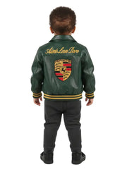 Kids Green Leather Racing Jacket with Porsche Style Patches
