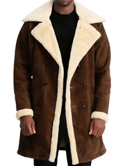Men’s Brown Shearling Leather Coat with White Fur Lining