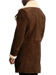 Men’s Brown Shearling Leather Coat with White Fur Lining