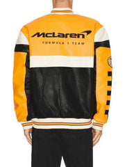 McLaren Formula 1 Varsity Leather Jacket Black & Papaya Orange