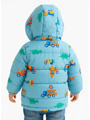 Kids Blue Printed Hooded Puffer Jacket – Warm & Lightweight Winter Wear