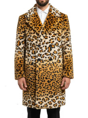 Men's Luxe Leopard Print Faux Fur Long Coat