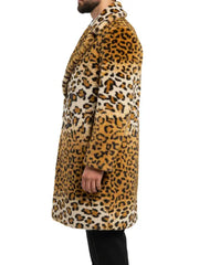 Men's Luxe Leopard Print Faux Fur Long Coat