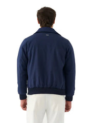 Men’s Navy Blue Zip-Up Jacket with Ribbed Hem and Classic Collar
