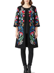 Women's Bohemian Multicolor Floral Printed Maxi Coat