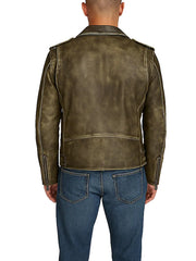 Olive Green Leather Biker Jacket mens