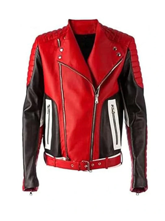 Red and Black Biker Quilted Leather Jacket - The Leather Jackets