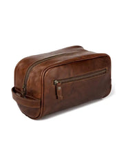 Handmade Brown Leather Toiletry Bag for Men, Premium Travel Dopp Kit