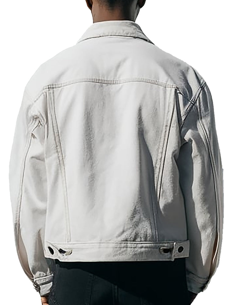 Slim Fit White Denim Jacket
