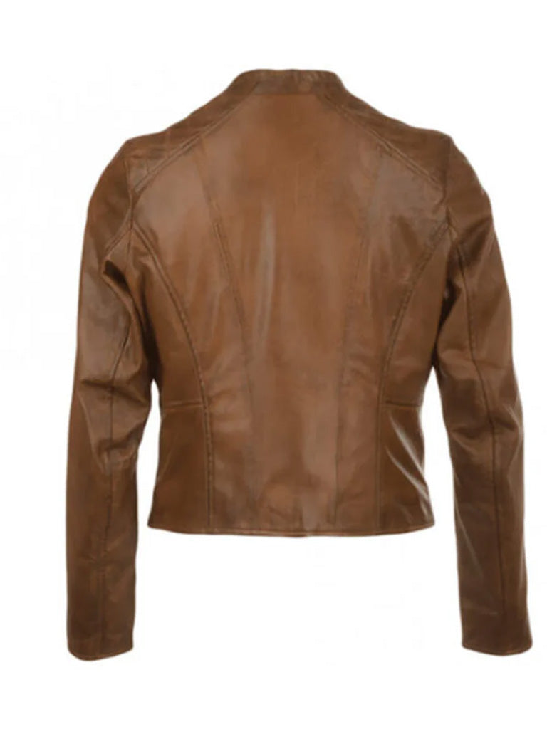 Slim fit chocolate brown leather jacket for men