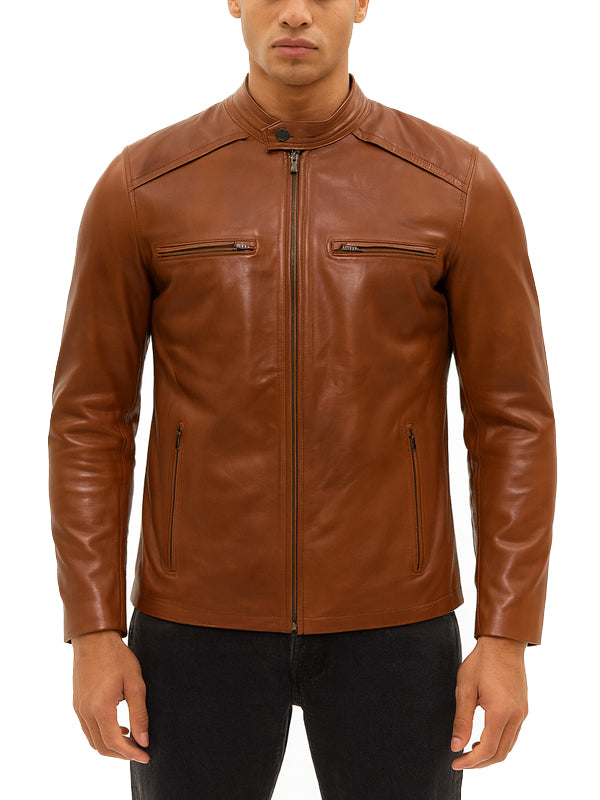 Tan Brown Biker Shirt Style Leather Jacket