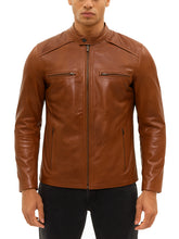 Tan Brown Biker Shirt Style Leather Jacket