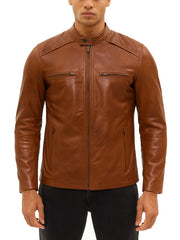Tan Brown Biker Shirt Style Leather Jacket