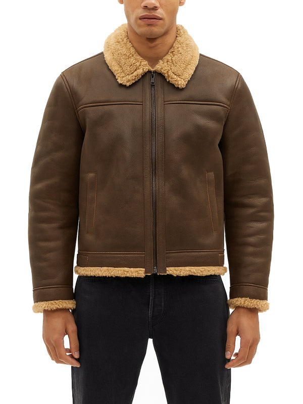 Tan Brown Shearling Leather Jacket