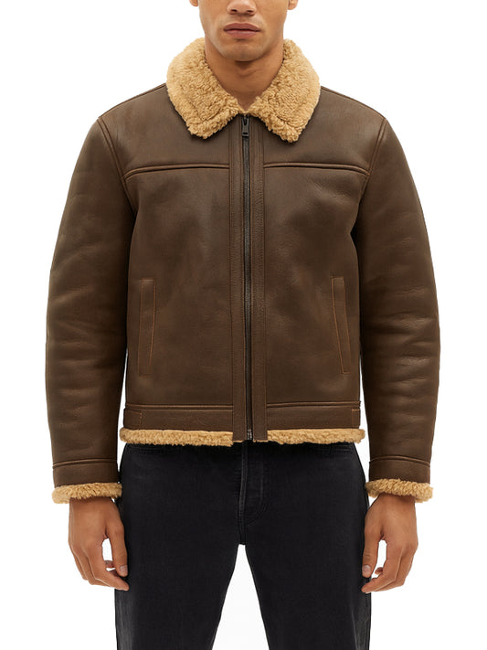 Tan Brown Shearling Leather Jacket