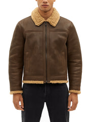 Tan Brown Shearling Leather Jacket