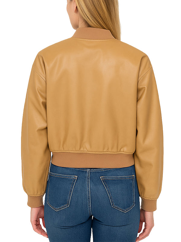Tan Leather Bomber Jacket