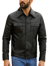 Trucker Style Black Leather Jacket