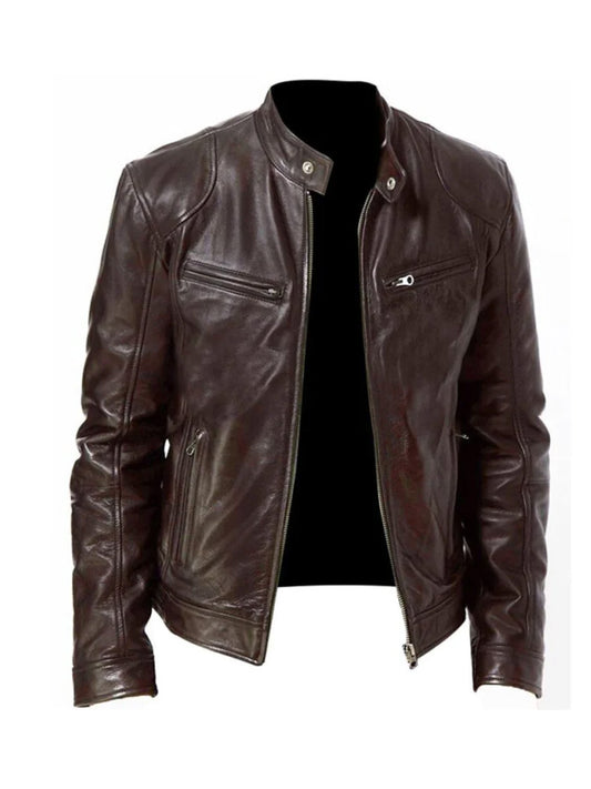Vintage Cafe Racer Brown Biker Leather Jacket