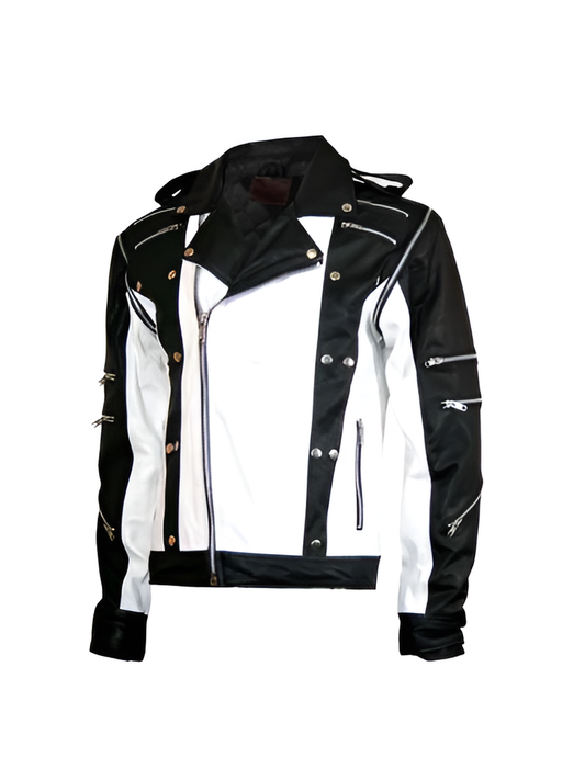 Mens White and Black Fully Zipper Style Genuine Leather Jacket - The Leather Jackets
