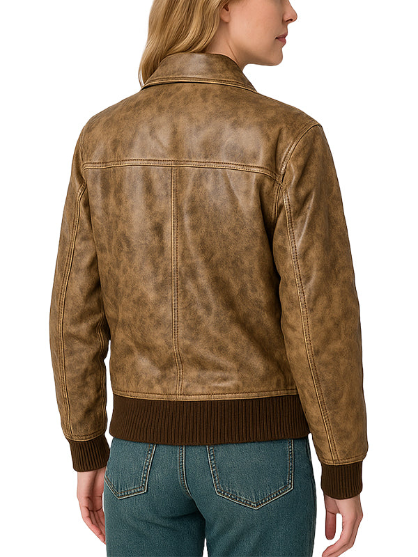 Vintage Distressed Brown Bomber Jacket