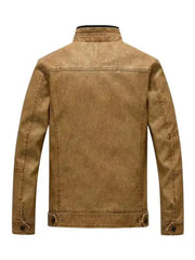 Vintage Brown Stand Collar Biker Leather Jacket