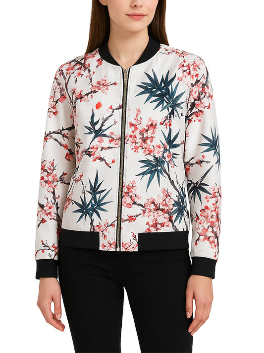 Women Casual Floral Bomber Jacket
