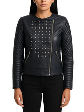 Women Celeste Studded Black Leather Jacket