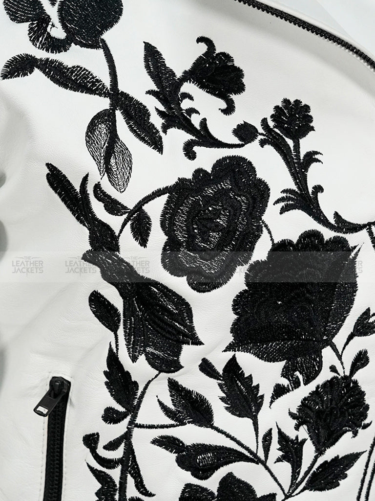 Rose Embroidered Euphoria Biker Leather Jacket
