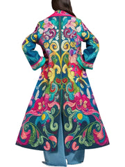 Women's Bohemian Multicolor Floral Printed Maxi Coat