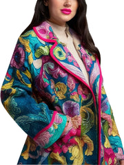 Women's Bohemian Multicolor Floral Printed Maxi Coat