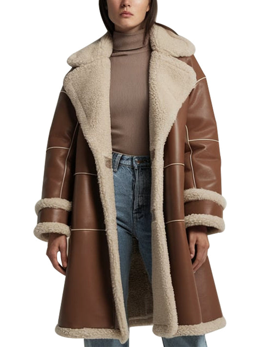 Women's Brown Shearling Leather Coat - The Leather Jackets
