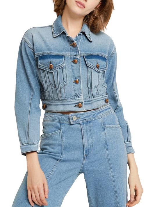 Women's Cropped and Vintage Design Blue Denim Jacket - The Leather Jackets