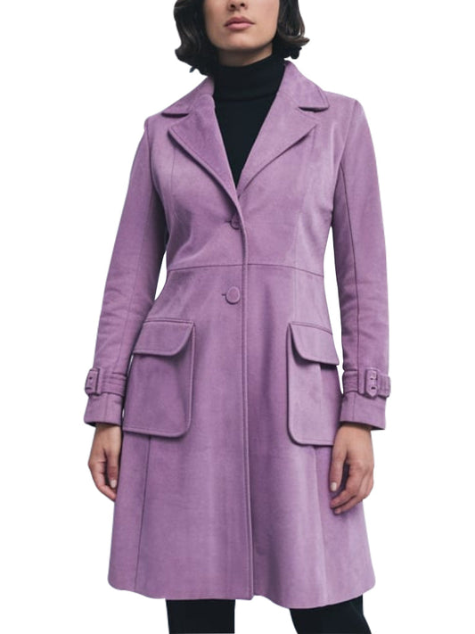 Women's Lavender Suede Coat With Oversized Pockets - The Leather Jackets
